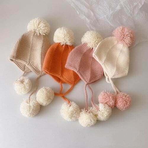Cute Pompom Baby Hat Crochet Autumn Winter Soft Newborn Knitted Cap