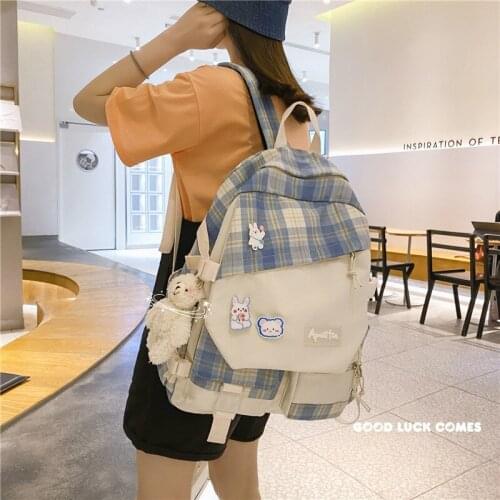 Female Korean Version of Ins Style Schoolbag, Female High School Junior High School Student Plaid High-value Backpack Bookbag