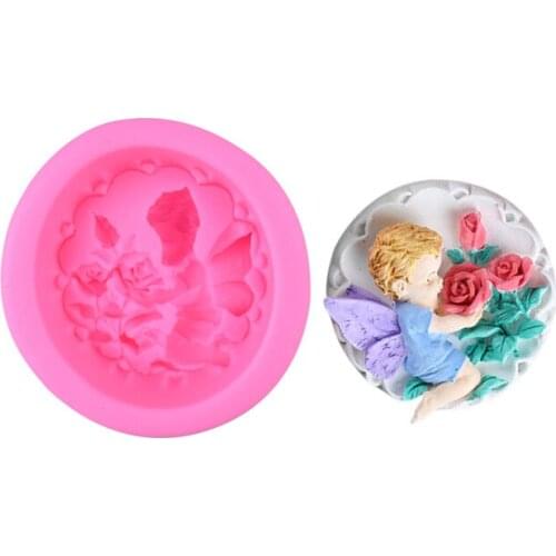 Angel holding rose shape handmade soap soap mold fondant silicone mold cake baking utensils