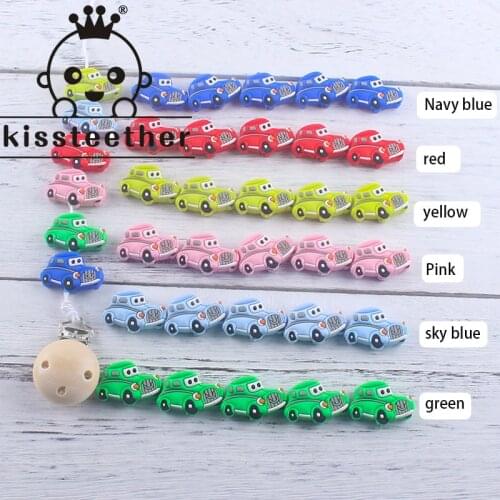 Kissteether 5pcs Silicone Car Beads Baby Cartoon Teething BPA Free For DIY Infant Pacifier Chain Clip Nursing Bracelet Toys