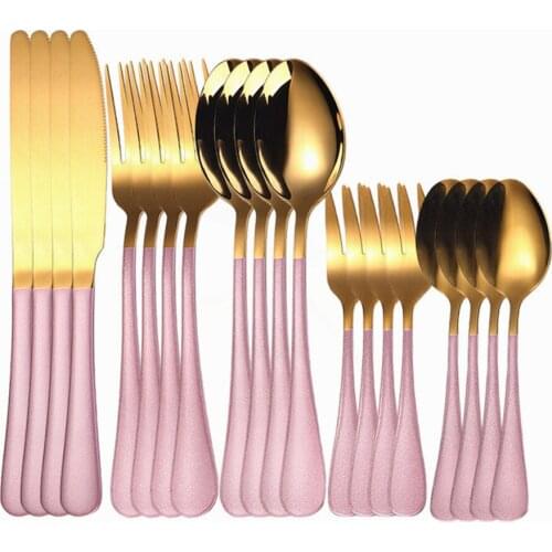Stainless Steel Tableware Gold and Pink Cutlery Set Spoon Fork Knife Set Kitchen Set Dinnerware Silverware Flatware Dropshipping