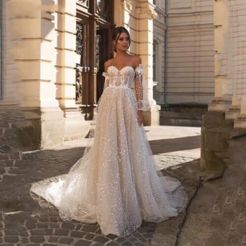 Boho Wedding Dress 2021 Puff Sleeve Sweetheart Neck Robe De Mariee Lace Bridal Dresses Wedding Dress For Girls Plus Size
