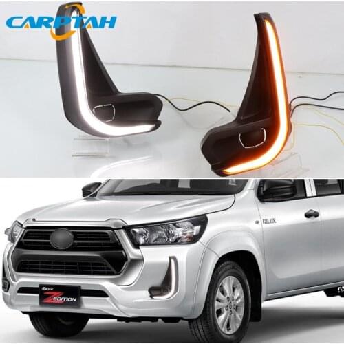 LED Daytime Running Light For Toyota Hilux 2020 2021 Revo Waterproof 12V Yellow Turn Signal Indicator Light Bumper LED DRL