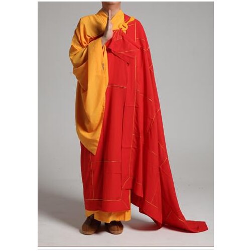 Unisex Red seven repentance buddhist monks robesgown uniforms abbot cassocks kung fu martial arts suits meditation lay clothing