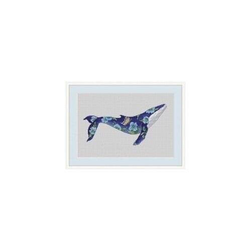 Blue Flower Whale cross stitch 11CT 18ct 14ct cotton thread embroidery DIY handmade needlework