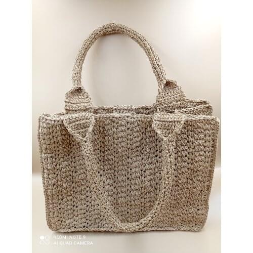 Woman Knit Top-Handle Bag/Crochet Bag/Size XL/Special Design/Paper Rope/Gift For Wife And Girlfriend
