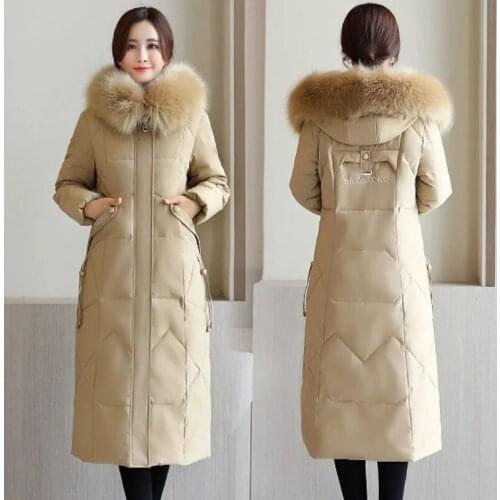 Womens Long Down Jacket 2020 New Korean Winter Warm White Duck Down Jacket Hooded Fur Collar Casual Parka Overcoat Abrigo Mujer