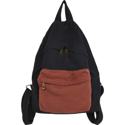 Womens New Style Contrast Color Linen Bag Simple Versatile Backpack Casual Backpack