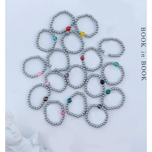 Bohemian Handmade Natural Stone Freshwater Pearl Rings for Women with Stainless Steel Bead Stretch Rope Wedding Ring Adjustable