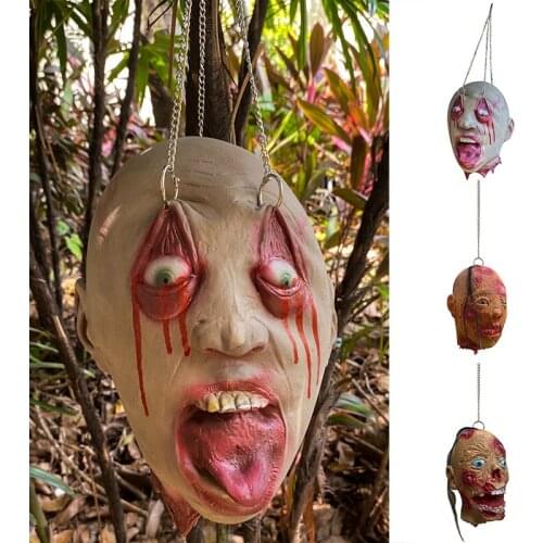 Creepy Head Hanging Ornament Scary Latex Masque Halloween Props Decoration For Festival Party Masquerade Decoration