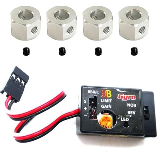 1x Mini Gyro Gyroscope for WPL D12 1/10 Steering Output Integrated Compact & 4PCS Metal Combiner Wheel Hub Hex Adapter