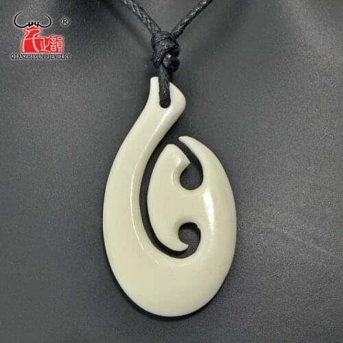 GX066 New Zealand Maori fishhook pendant Primitive tribes Choker Handmade Carved necklace yak bone jewelry necklaces for surfing