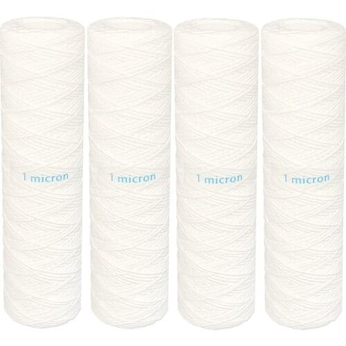 10" x 2.5" String Wound Replacement Water Filter Cartridge 1 Micron for Any 10" Filter Housing or RO Unit - 4 PACK