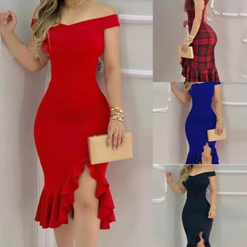 2021 elegant and fashionable one-shoulder irregular split ruffle dress