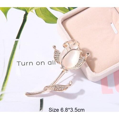 2021 Opal Rose Flower Brooches for Women Tulip Fashion Pin Elegant Rhinestone Brooch Jewelry High Quality