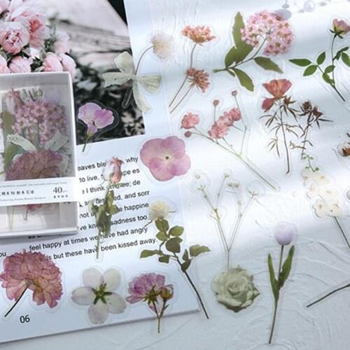40Pcs Boxed Sticker Creative Floral Journal Materials Decorative Sticker DIY Journaling Stationery Selling Flower Season Series