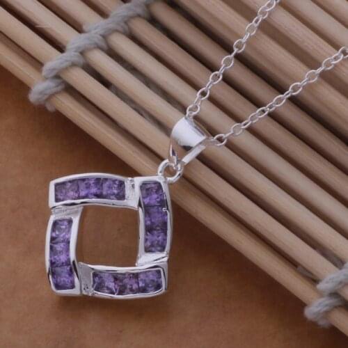 AN714 Hot sterling Necklace fashion jewelry pendant square inlaid purple stone /hdkapura bhwajzda silver color