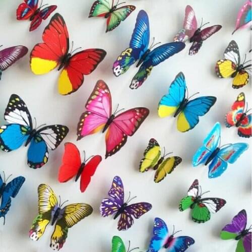Free shipping 12pcs PVC 3d Butterfly wall decor cute Butterflies wall stickers art Decals home Decor 5 Colors 12 pcs size 7-12CM