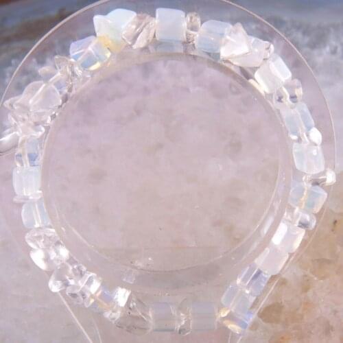 Fashion Jewelry Gift Bangle For Women Natural White Opal Stone Chip Beads Cord Stretch Bracelet 8" 1Pcs H1402