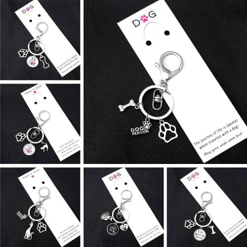 Dogs Person Mom Paw Bone Keychains Live Love Rescue Key Chain Lobster Clasp Key Ring Jewelry Lady Girls Women Men Unisex Keyring