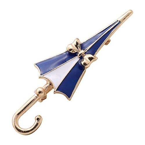 Brooch Pins Broche Fashion Cute Women Light Gold Color Blue And White Enamel Metal Folded Umbrella Brooches And Pin For Clothing