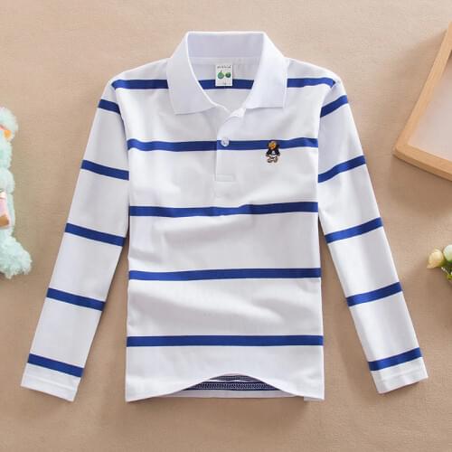 New Boys Tops 2018 Kid T Shirts Spring Autumn Boys Long Sleeve Tshirt Cotton Striped Shirt for Children Turn-down Collar Clothes