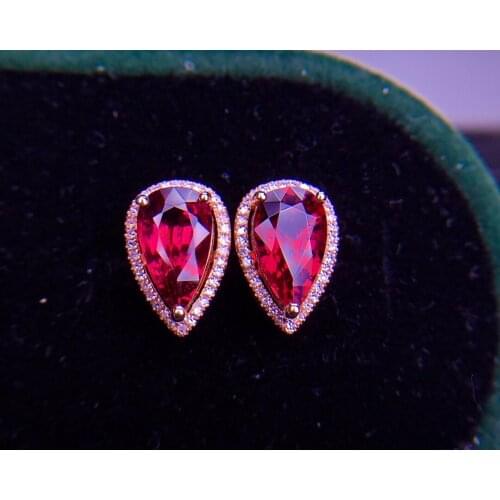 E331 Fine Jewelry 18K Gold AU750 100% Natural Tourmaline Gemstones 3.2ct Female Ethnic Stud Earrings for Women
