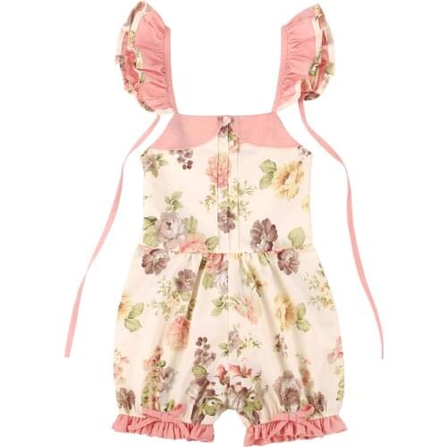 Flofallzique 2020 Brand Girl Romper Cotton Summer Vintage Floral With Petal Sleeves Cute Kids Clothes For Outdoor Leisure