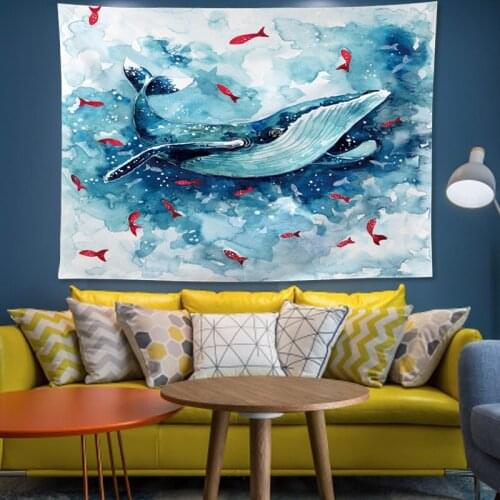 Funny Whale blue wall tapestry Pattern Ocean Animals Wall Hanging Polyester Tapestries Home Decor Living Room Bedroom Couch Blan