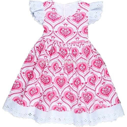 Valentine 's day Cotton Baby Girls heart Ruffle Boutique dress Childrens Clothing