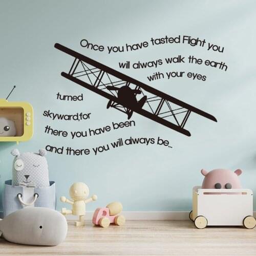 Once You Have Tasted Flight Airpane Wall Decal Baby Nursery PlayRoom Biplant Jet Plane Inspirational Quote Wall Sticker Vinyl