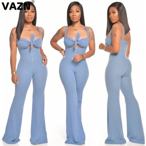 VAZN 2020 New Summer Fashion V-neck Office Elegant Two Piece Set Sexy Sleeveless Tops Full Pant 2 Pieces Set