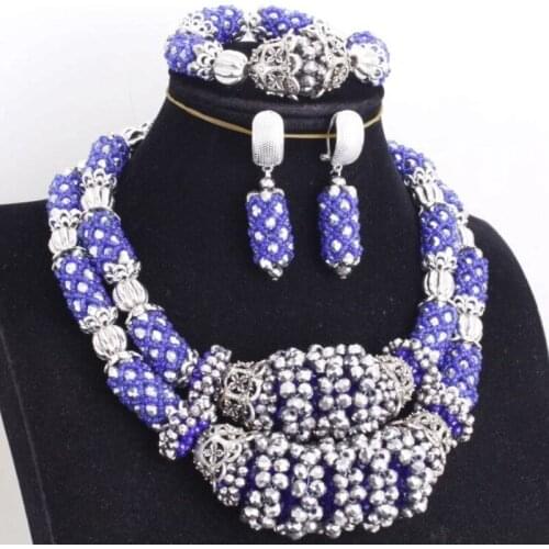 4UJewelry Dubai Silver Jewelry With Royal Blue Bold Jewellery Set 2 Layers African Bridal Necklace Set 2020 Free Shipping New