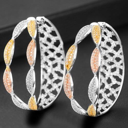 LARRAURI Top Quality Handmade Noble Luxury Full Shiny CZ Hoop Earrings Jewelry For Elegant Women Wedding Earrings Accessories
