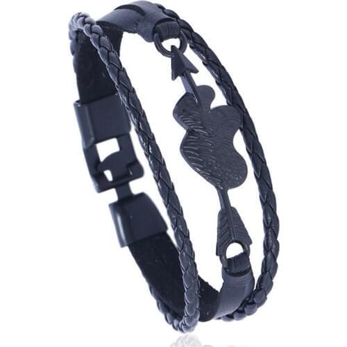 Fashion Men Jewelry Vintage Leather Bracelets & Bangles Metal Arrow Heart Bracelet Anchor Skeleton 8 Peace Feather Bangles Gifts