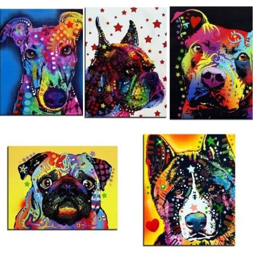 Colorful Print Animal Wall Painting French Bulldog Pug Dogs Canvas Posters Home Decorative Wall Art Picture for Living Room