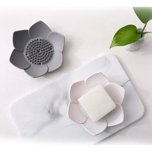 Punch-Free Wall Mounted Drain Soap Holder Bathroom Lotus flower Style Soap Box new
