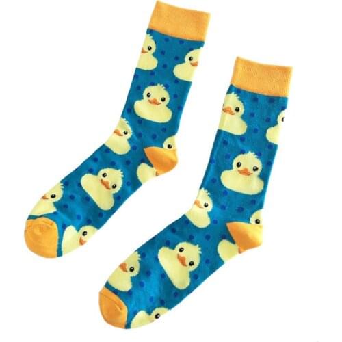 5 pairs Spring summer new women Cartoon Little yellow duck pattern couple sports high quality socks Cotton Funny men Crew socks
