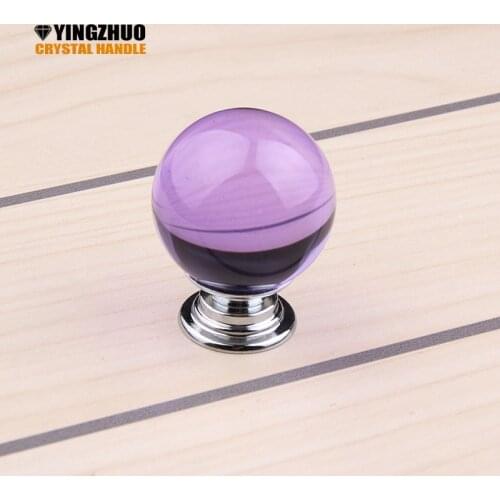 New 30mm 10pcs Decoration Style Clear Colorful Round Crystal Glass with Zinc Alloy Hardware in Chrome Door Knobs YZ-2010-purple