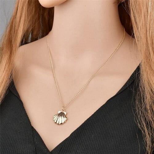 New Personality Golden Metal Plated Shell Cowrie Pendant Starfish Conch Long Chain Necklace For Women Jewelry Gift