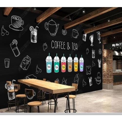 Papel de parede Hand painted black coffee shop cafe bar background wall 3d wallpaper,living room kitchen wall papers home decor