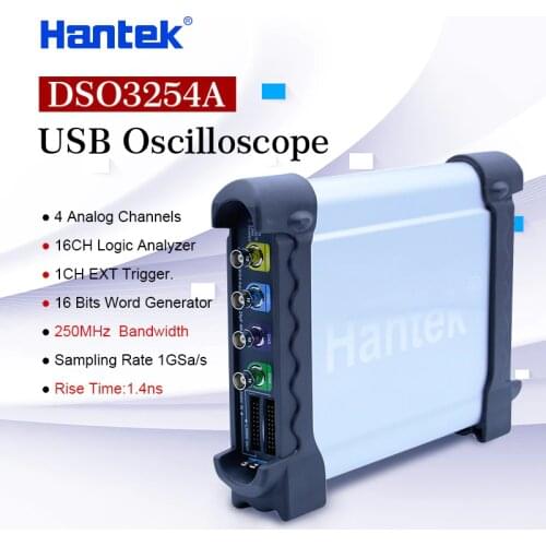 Hantek DSO3254A USB Oscilloscopes 4CH 250Mhz 1GSa/s PC Storage Signal generator 16 Channels Logic Analyzer Tester Waveform