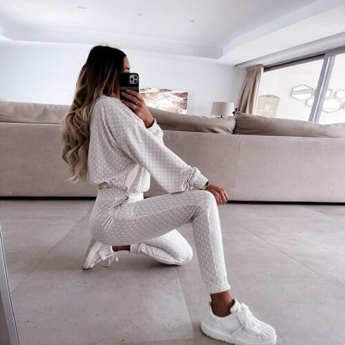 Autumn Sportswear womens fashion womens hoodie printing long-sleeved loose casual home jacket + pants 2-piece matching suit