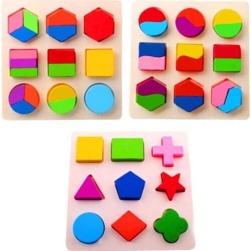 Geometric Shape and Color Matching Puzzle Toys Wooden 3D Puzzles Baby Montessori Early Educational Learning Toy for Children