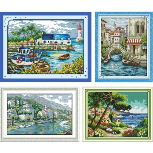 River Series Scenery DMC Fabric On Canvas Chinese Embroidery Sets14CT Printed Patterns Cross Stitch Kit for Home Decoration Gift