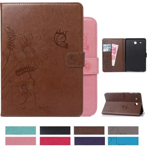 Luxury for Samsung Galaxy Tab E 9.6" T560 Cover 3D Emboss Butterfly PU Leather Flip wallet Shell Samsung T561 Tablet Case Stand
