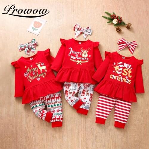 Prowow Christmas Baby Girl Clothes Set My First Xmas Elk Costumes For Kids Girls Clothing Festival Toddler Baby New Year Outfits