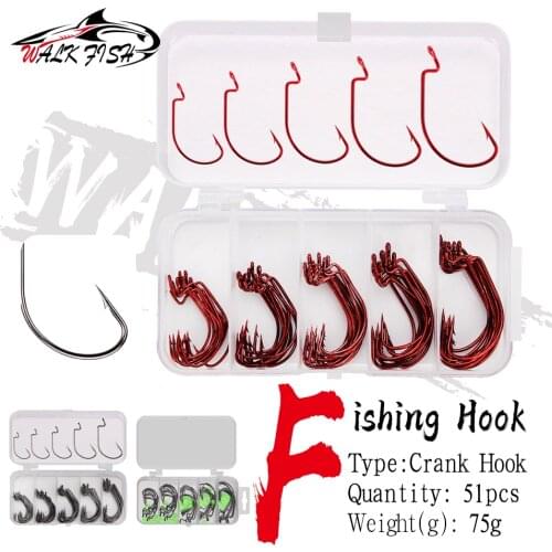 WALK FISH 50PCS Fishing Hooks With Box Wide Crank Hooks 3/0#-2# Fishhook Bass Barbed Carp Fishing For Soft Worm Lure