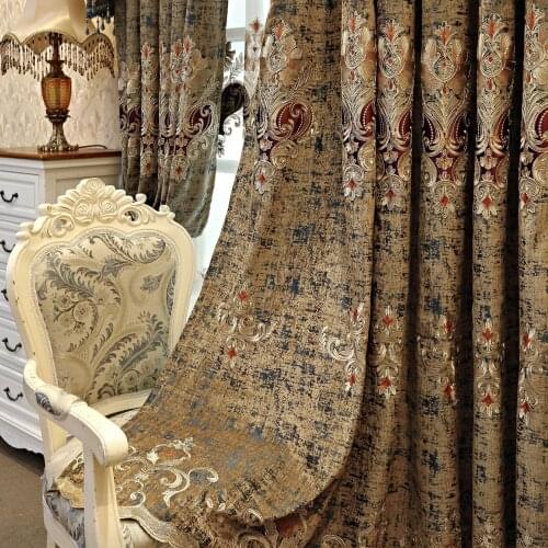 Luxury European Palace Style Chenille Noble Jacquard Embroidered Curtain Fabric Blackout for Living Room Drape Blinds X294#40