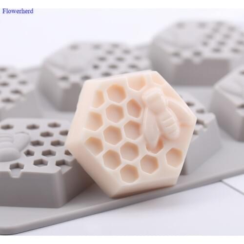 Six Cavities Bee Rhombic Honeycomb Handmade Soap Silicone Mold DIY Liquid Crafts Soap Making Supplies Cake Chocolate Mold